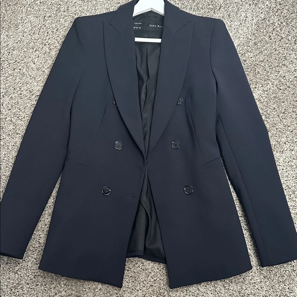 Zara Black double breasted tailored fit lapel collar Blazer  XS. Office, career - Picture 10 of 11